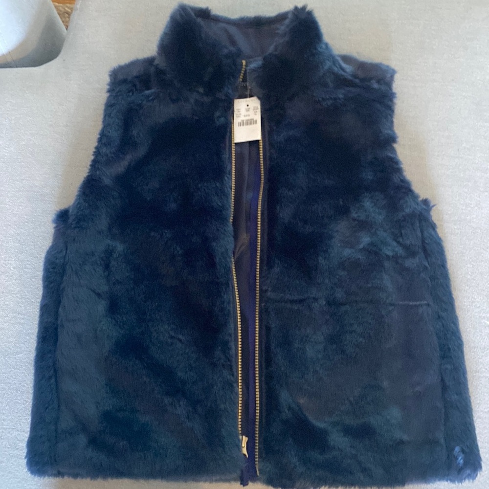 Crewcuts xl navy faux fur vest new with tags
